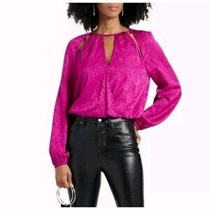 Veronica Beard Sionne Paisley Jacquard Silk‎ Blend Blouse Size 00 Bright Magenta